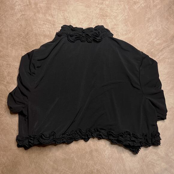 Vintage 90s JR Nites by Carol Lin Black Ruffled Bolero Shrug 3/4 Sleeve Open - Picture 3 of 6